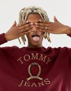 Tommy Jeans 6.0 Limited Capsule Crew Neck Sweatshirt With Crest Logo In Burgundy - Red