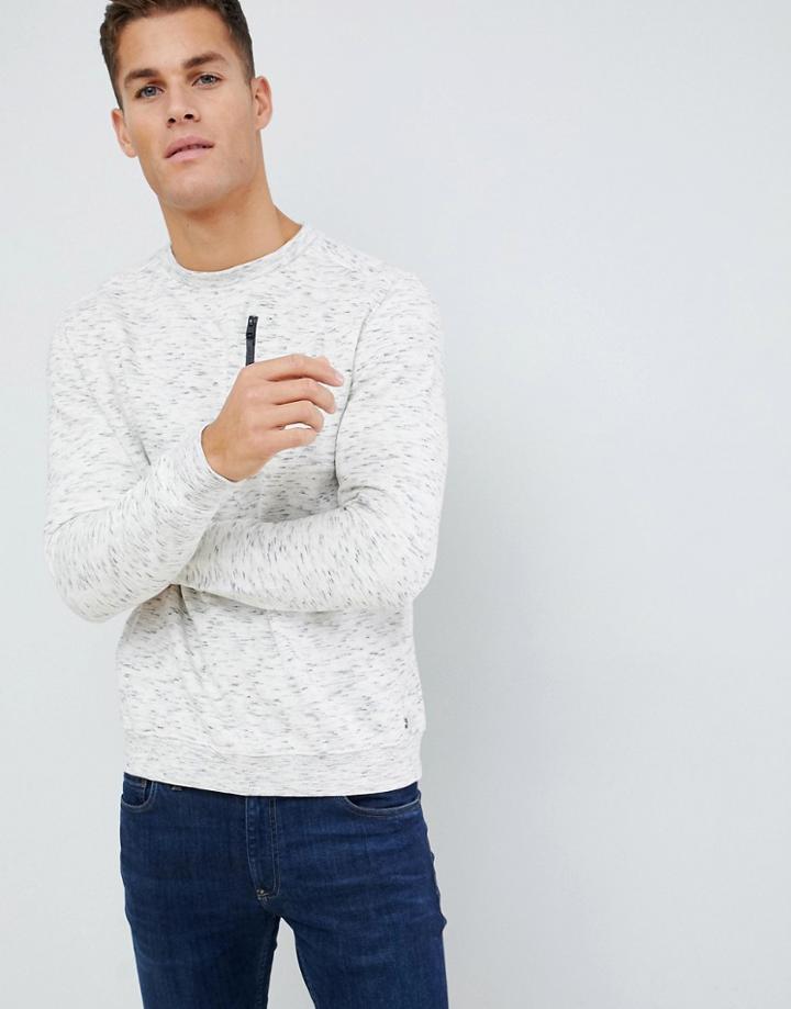 Brave Soul Crew Neck Fleck Pocket Zip Sweat - Cream