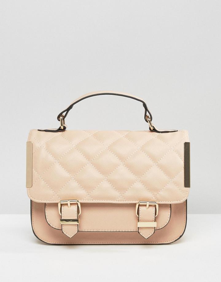 Asos Satchel Bag With Quilted Flap And Metal Side Tab - Pink