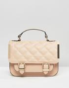 Asos Satchel Bag With Quilted Flap And Metal Side Tab - Pink