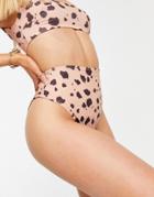 Asos Design Recycled Mix And Match High Leg High Waist Bikini Bottom In Natural Splodge Print-multi
