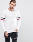 Illusive London Muscle Long Sleeve T-shirt In White With Stripes - White