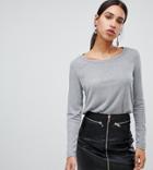 River Island Long Sleeve Basic Scoop Neck Top In Gray - Gray
