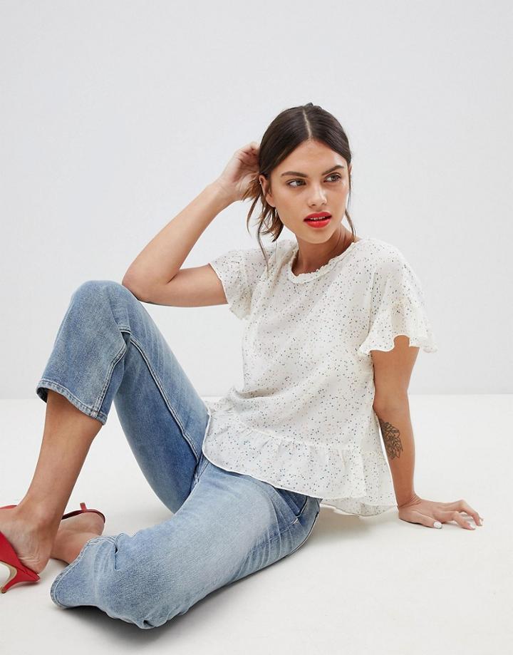 Esprit Mixed Polka Dot Frill Top - White