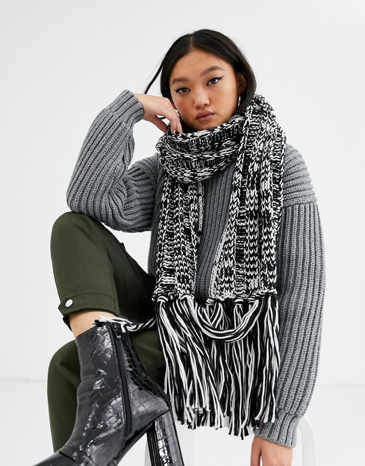Asos Design Two Tone Knit Scarf With Tassels In Black And White
