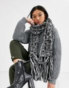 Asos Design Two Tone Knit Scarf With Tassels In Black And White