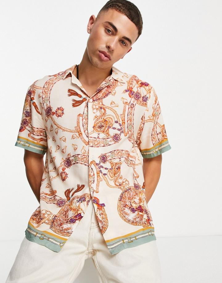 River Island Short Sleeve Revere Shirt In Pink