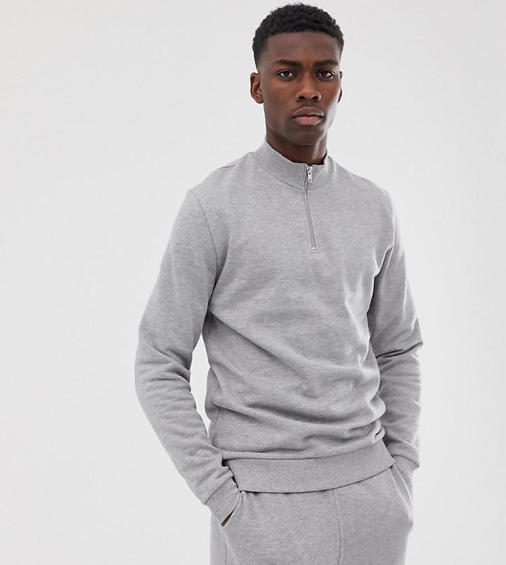Asos Design Tall Sweatshirt With Half Zip In Gray Marl