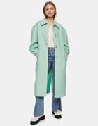 Topshop Puff Sleeve Coat In Aqua Blue-blues