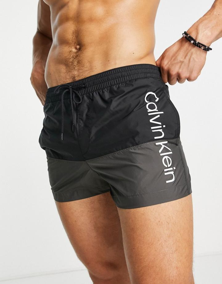 Calvin Klein Color Block Logo Swim Shorts In Black
