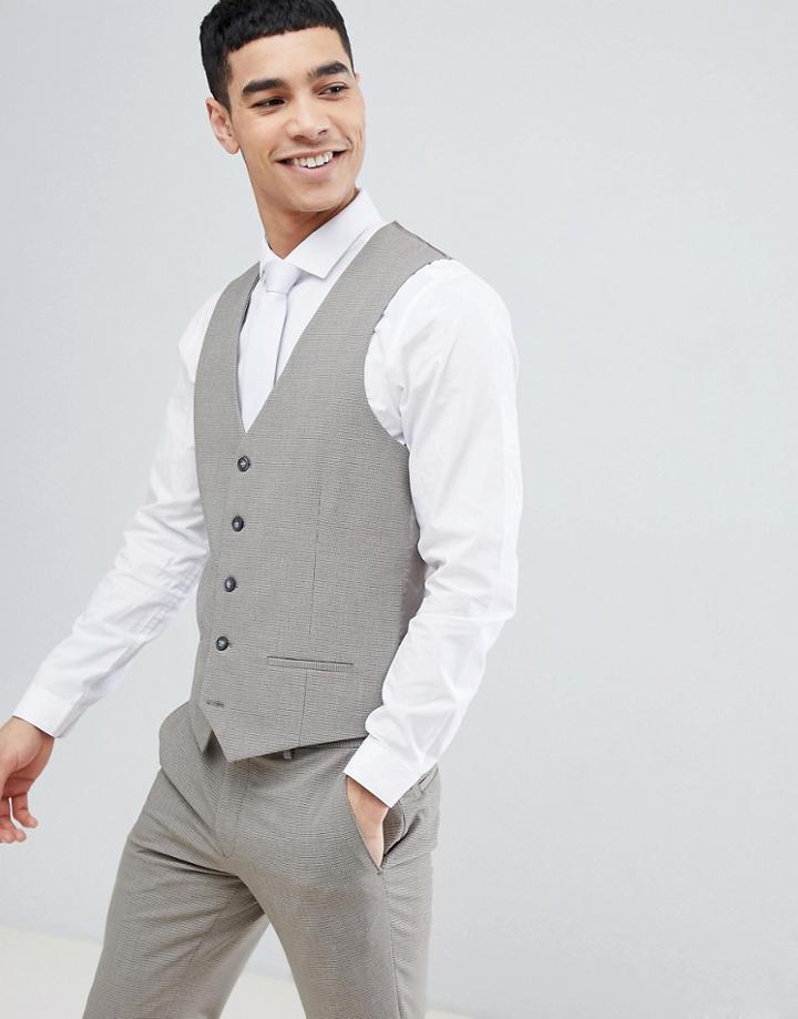 River Island Suit Vest In Stone Dogstooth-cream