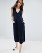Asos Knitted Dress With V Neck And Pockets - Navy