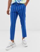 Asos Design Skinny Crop Smart Pants In Blue Stripe - Blue