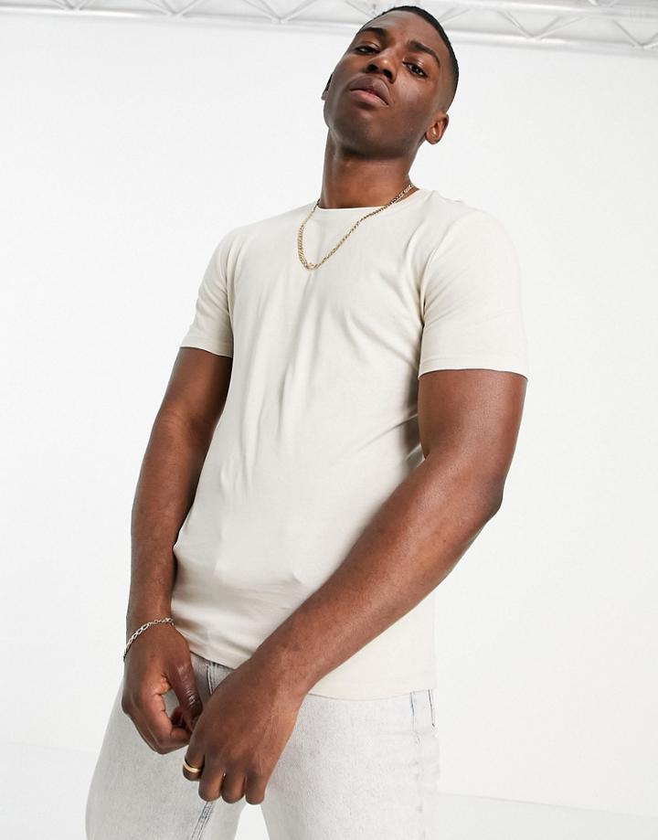 New Look Organic Cotton Muscle Fit T-shirt In Stone-neutral