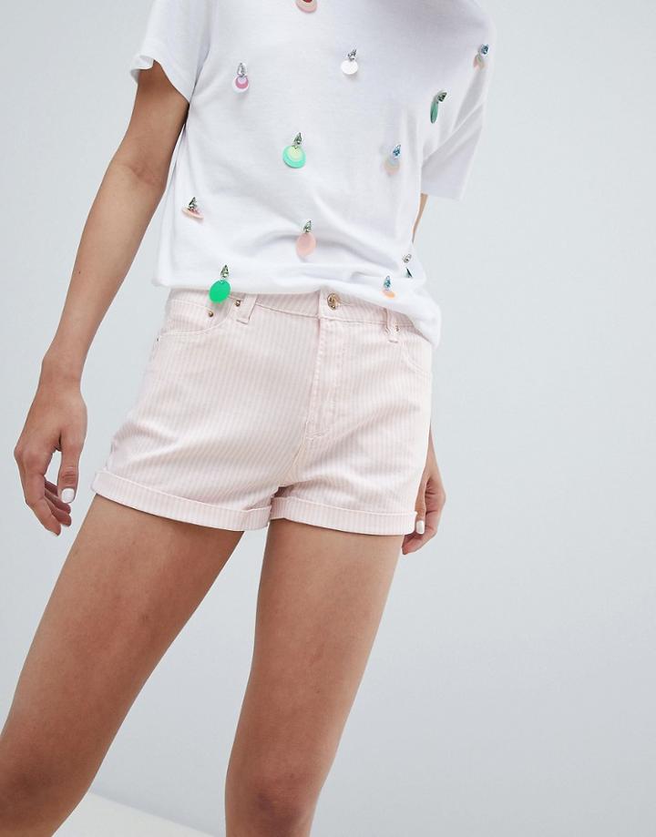 Stradivarius Striped Denim Shorts - White