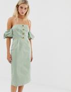 Glamorous Bardot Midi Dress With Buttons-green