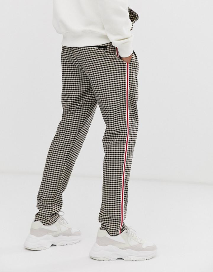 Criminal Damage Smart Sweatpants In Brown Check-beige