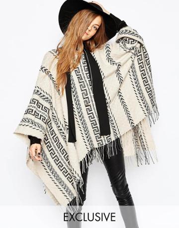 Stitch & Pieces Stitch Detail Poncho - Cream