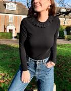 & Other Stories Long Sleeve Top With Collar Detail In Black