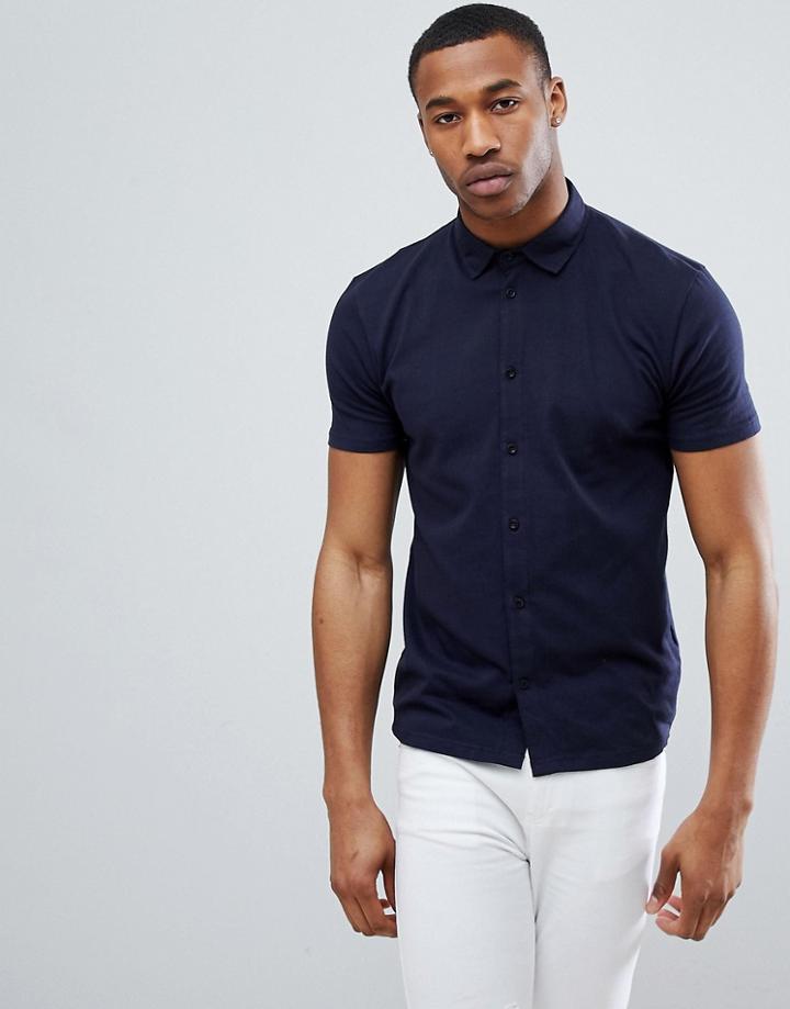 Boohooman Regular Fit Jersey Shirt In Navy - Navy