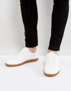 Asos Lace Up Sneakers In White With Gum Sole - White