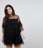 Influence Plus Embroidered Mesh Detail Shift Dress - Black