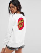 Santa Cruz Crew Neck Sweatshirt With Classic Dot Logo Back Print - White