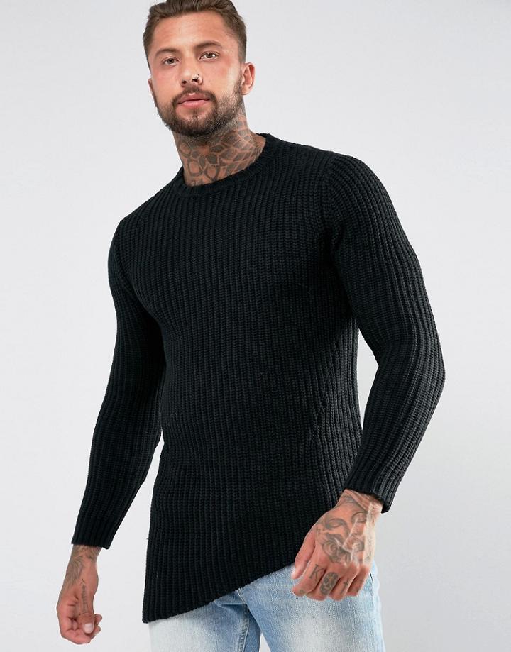 Religion Sweater With Asymmetric Hem - Black