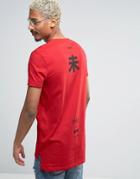 Asos Super Longline T-shirt With Symbol Back Print - Red