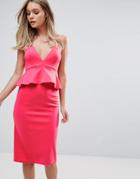 Oh My Love Midi Cami Dress With Peplum - Pink