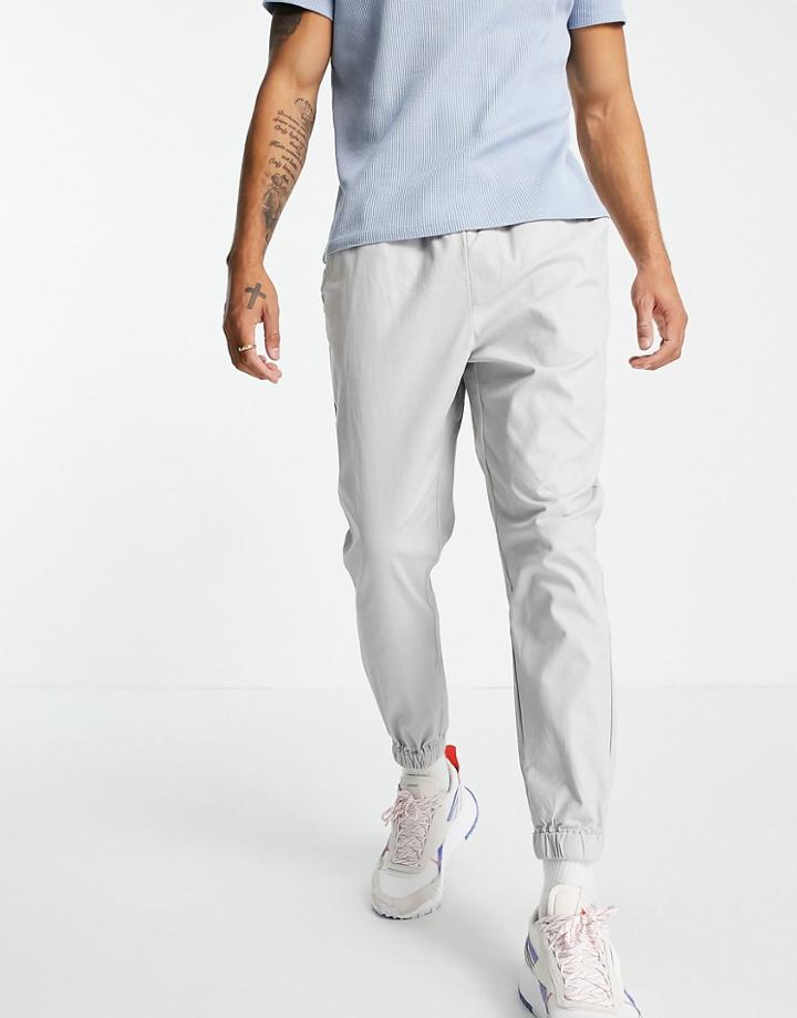 Asos Design Tapered Chino Joggers With Elasticized Waist In Gray-grey