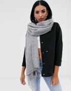 Asos Design Supersoft Long Woven Scarf With Tassels In Gray