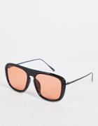 Asos Design Aviator Sunglasses In Black With Orange Lens
