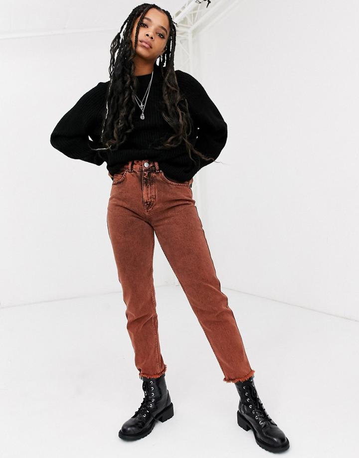 Asos Design Ritson Original Mom Jeans In Orange Acid Wash