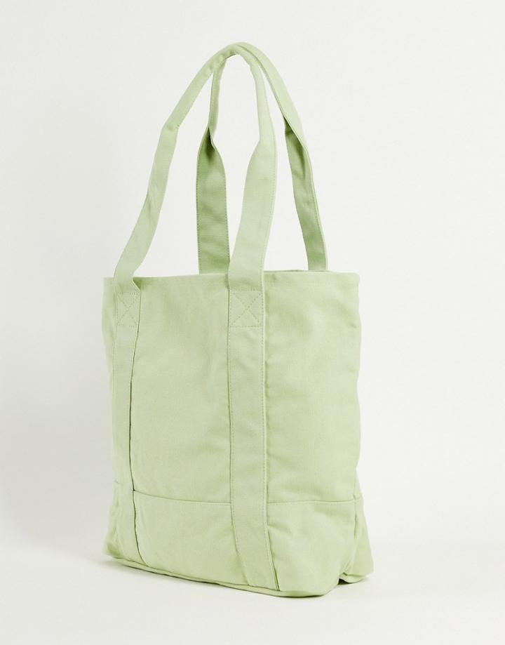 Asos Design Oversized Heavyweight Tote Bag In Washed Sage Green