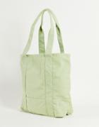 Asos Design Oversized Heavyweight Tote Bag In Washed Sage Green