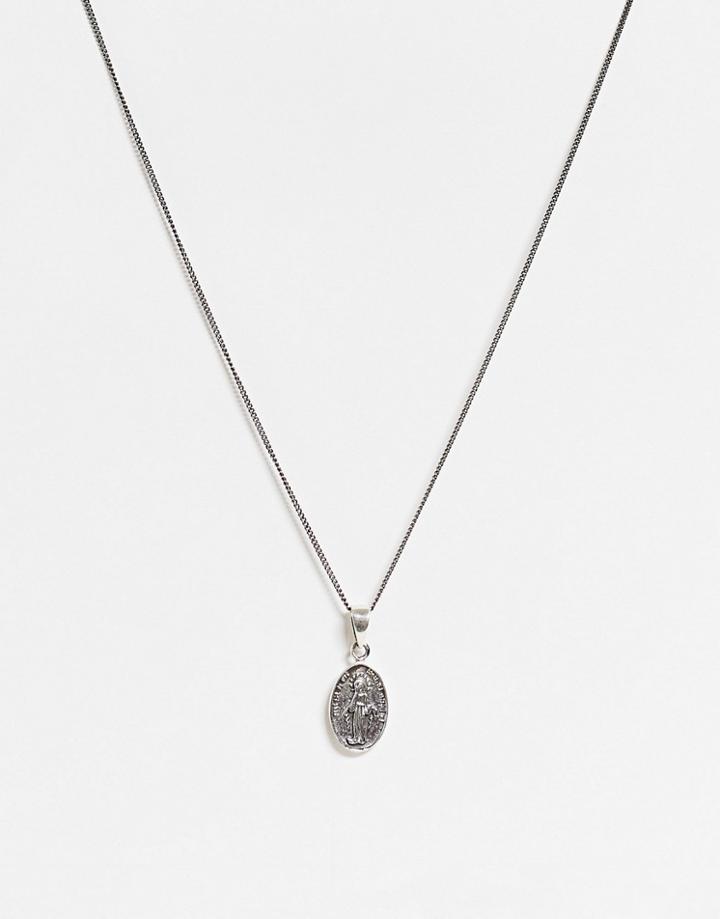 Reclaimed Vintage Inspired Stainless Steel Necklace With St. Christopher Pendant In Silver