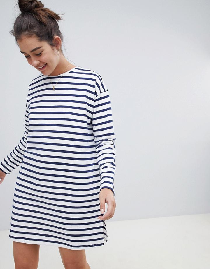 Asos Design Sweat Dress In Stripe With Long Sleeves - Multi