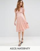 Asos Maternity Lace Dress With Flutter Sleeve - Pink