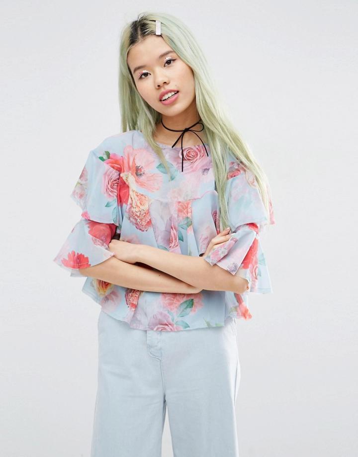 Asos Floral Ruffle Top - Multi