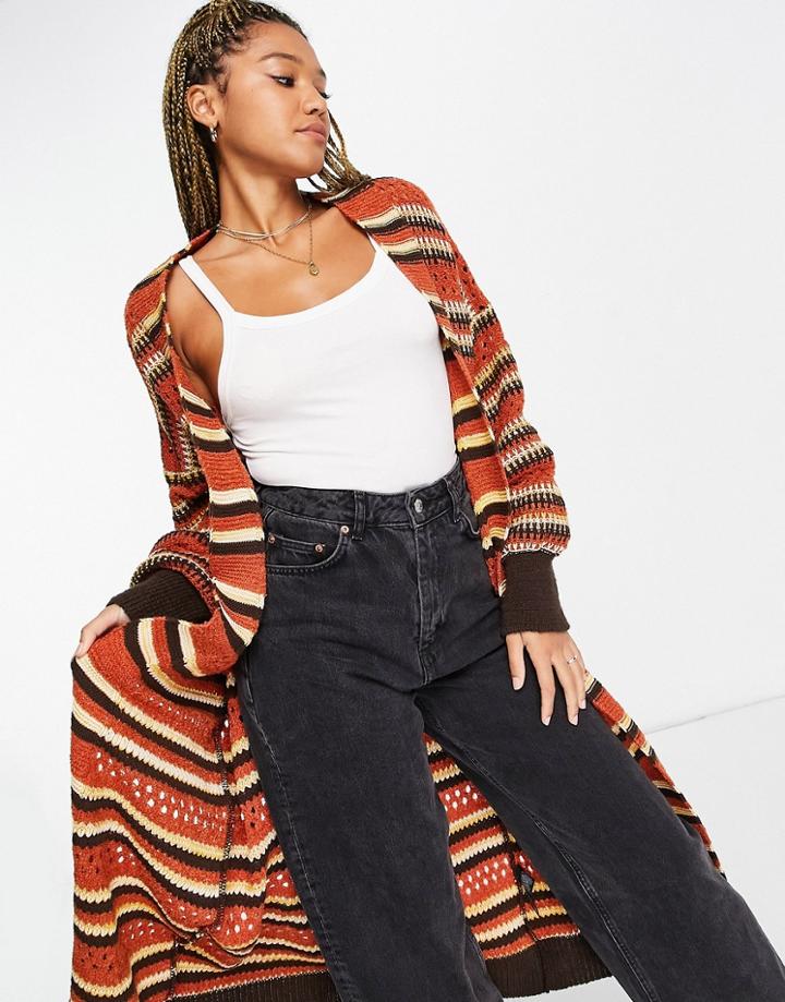 Asos Design Midi Cardi In Textured Stripe-brown