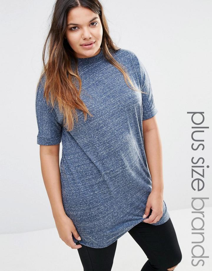 Junarose High Neck Jersey Marl Tee - Blue