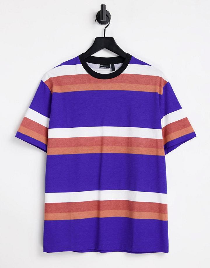 Asos Design Relaxed Stripe T-shirt In Blue Color Block