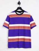 Asos Design Relaxed Stripe T-shirt In Blue Color Block