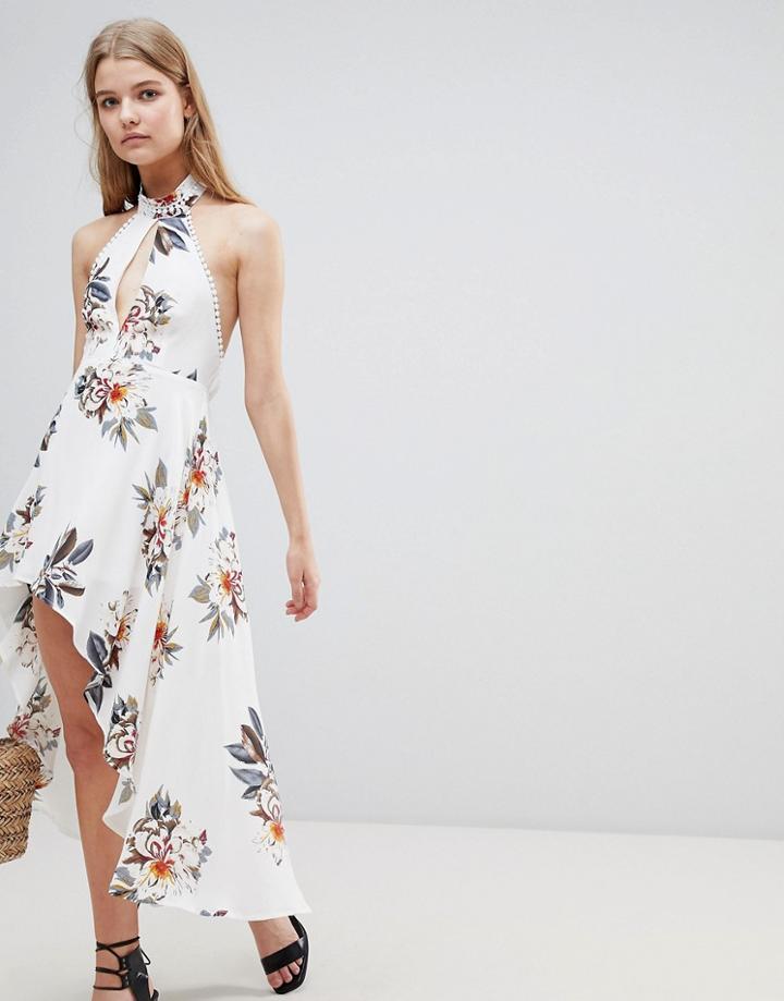Love & Other Things Hi Lo Floral Halterneck Dress - White