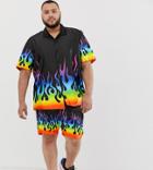 Jaded London Festival Two-piece Shirt In Black With Rainbow Flames - Black