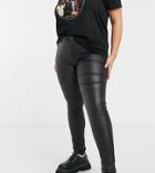 Only Curve Coated Skinny Jeans In Black