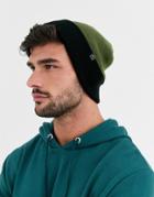 Consigned Color Block Beanie In Khaki-green