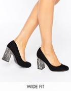 New Look Wide Fit Marble Court Heeled Shoe - Black