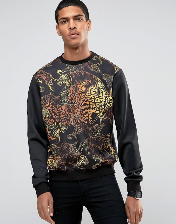 Versace Sweatshirt With Tiger Print - Black